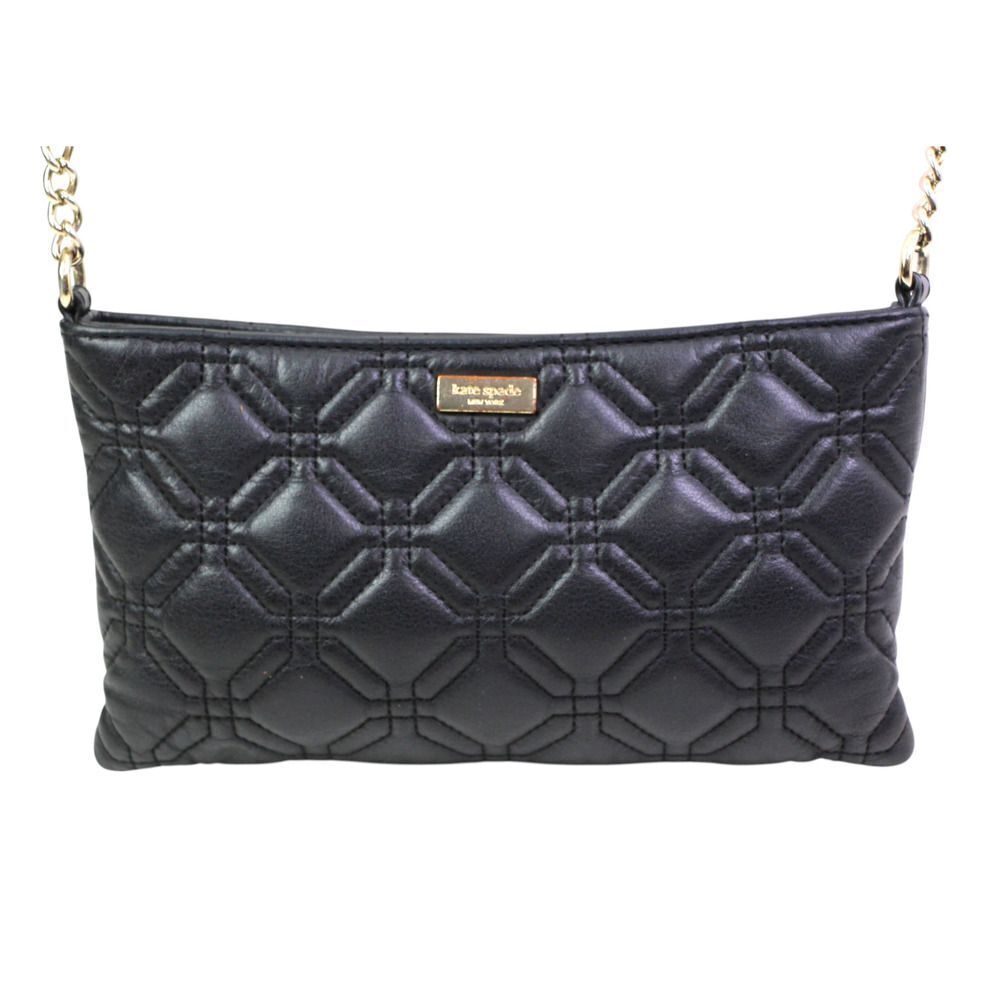 kate spade NY STITCHED BLACK REAL LEATHER CHAIN SHOULDER BAG XBODY HANDBAG PURSE